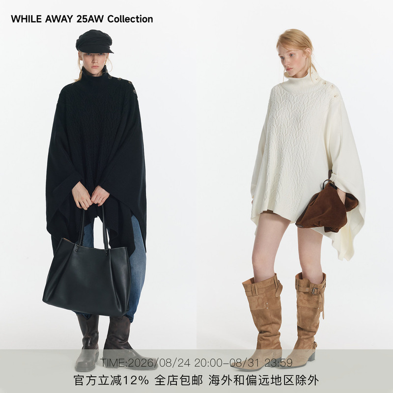 While Away* Turtleneck Sweater Cape with a Lazy and Elegant Style, Cable Knit Top That Slims the Figure, Batwing Sleeves, Pullover with Irregular Design While Away* Turtleneck Sweater Cape with a Lazy and Elegant Style, Cable Knit Top That Slims the Figure, Batwing Sleeves, Pullover with Irregular Design