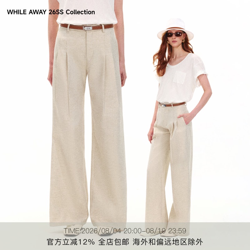 While Away * Old Money Style Pleated Shimmer Straight-Leg Pants High-Waisted Draped Dress Pants Wide-Leg Casual Trousers While Away * Old Money Style Pleated Shimmer Straight-Leg Pants High-Waisted Draped Dress Pants Wide-Leg Casual Trousers