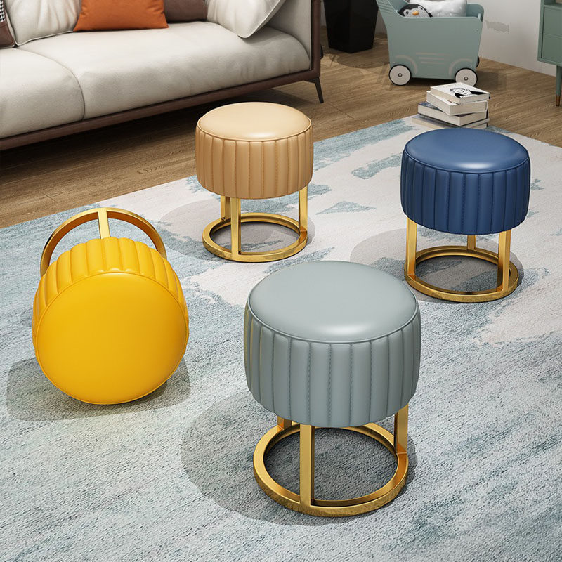 Light luxury stool home round stool shoe changing stool Italian style living room adult leather sofa stool bedroom net red makeup stool