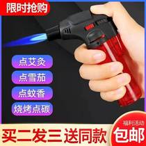 Lighter Large Size Super Windproof Gas Straight Flush Welding Gun Cigar Incense Flame Lighter Moxibustion Ignition Gun Inflated