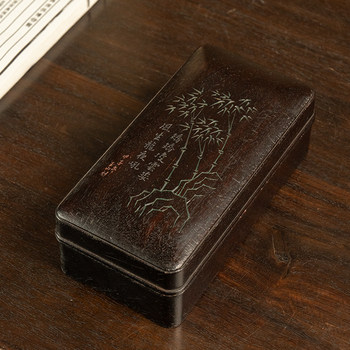 Red sandalwood inscribed bamboo poetry cover box