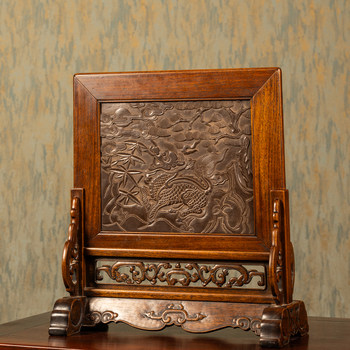 Qing dynasty huanghuali end stone relief with unicorn pattern