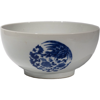 Qing dynasty blue and white phoenix and peony pattern large bowl antique collection blue and white porcelain art ornament blue and white bowl