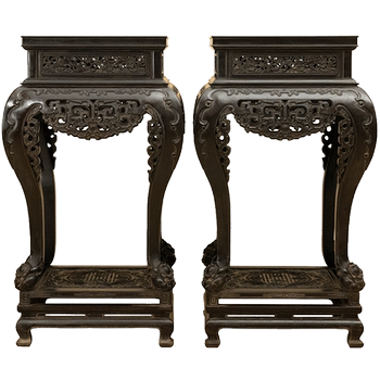 Small-leaf red sandalwood open-carved incense table with kui dragon pattern