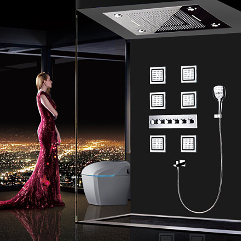 Black Forest luxury top with lighted canopy shower head concealed into the wall shower shower set multifunctional with side spray