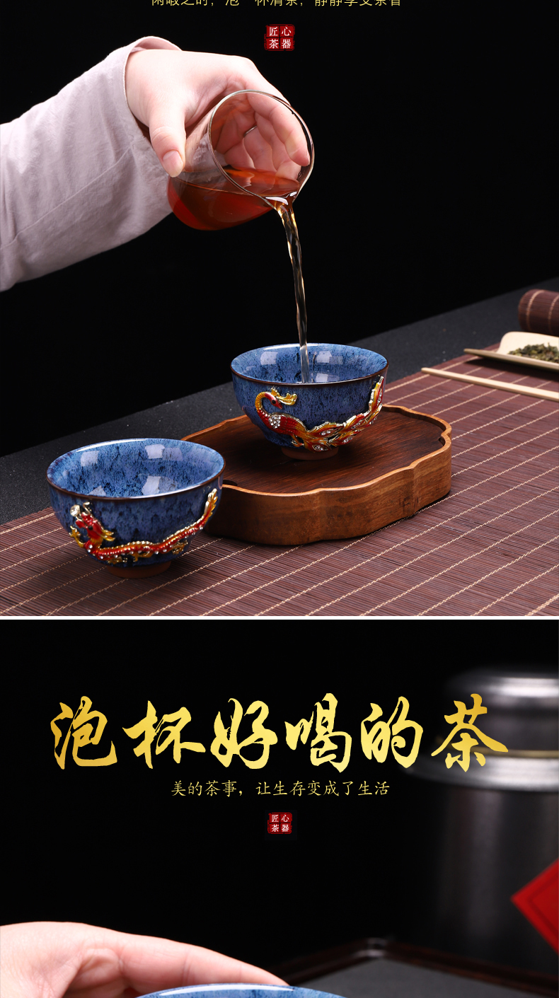 Implement the superior coppering. As silver colored enamel longfeng cup checking ceramic masters cup sample tea cup kung fu tea set large single CPU