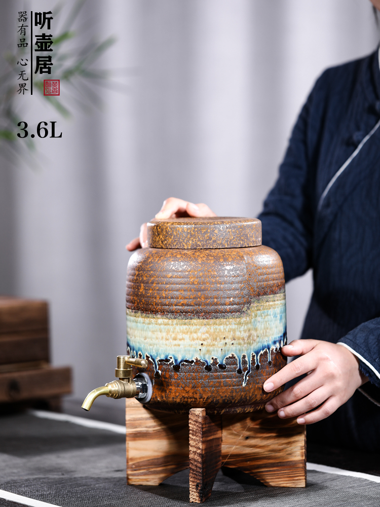 Listen to pot Purple Sand Water Cylinder Day Style Ceramic Chinese Herbal Medicine Bubble Wine Bottle with tap wine Cold Water Pot Soy Sauce Pot Vinegar Pot