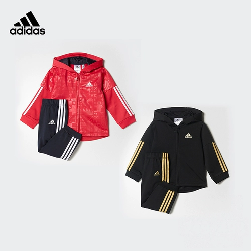 Adidas, осеннее демисезонное спортивное трикотажное платье для тренировок с капюшоном, лонгслив с молнией, комплект, детская одежда