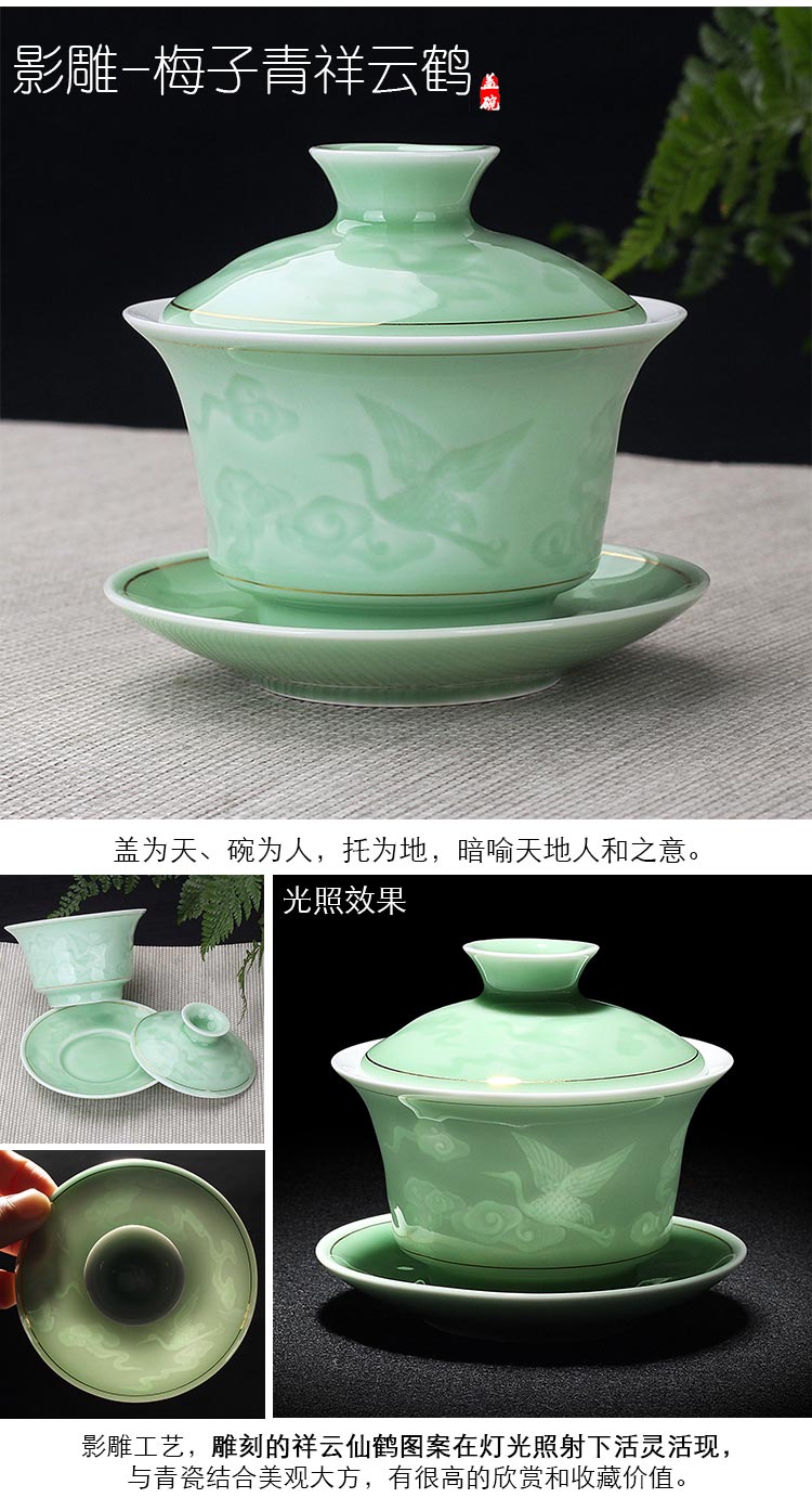 The flute pure manual only three tureen large tea cups white porcelain ceramic household jingdezhen blue and white porcelain tea bowl