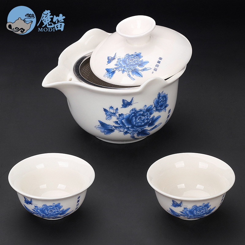 Prevention-stamping bowl cup cup large fast-cup ceramic kung fu tea set travel hand grab bowl Pu-ji teapot blue pot