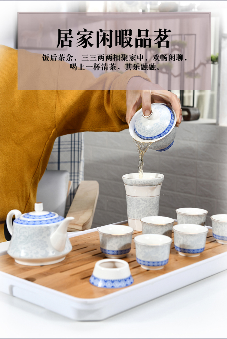 Travel the flute ceramic tea set suit portable package household contracted Japanese office teapot is suing tea tray cups