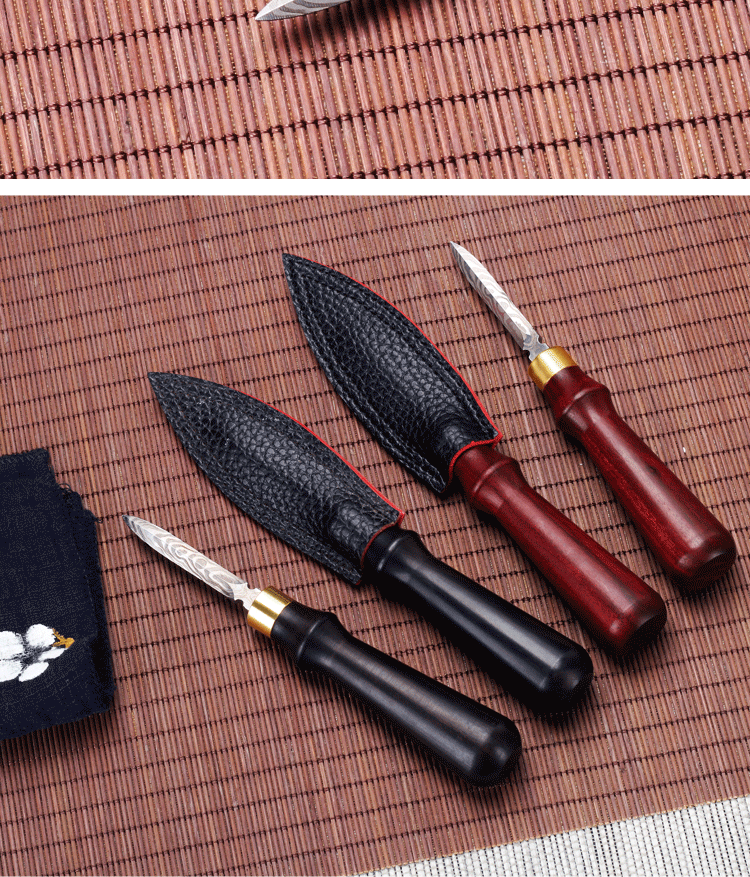 The flute tea knife pure manual ChaZhen ebony wood pattern Damascus steel knife tea tea accessories with zero