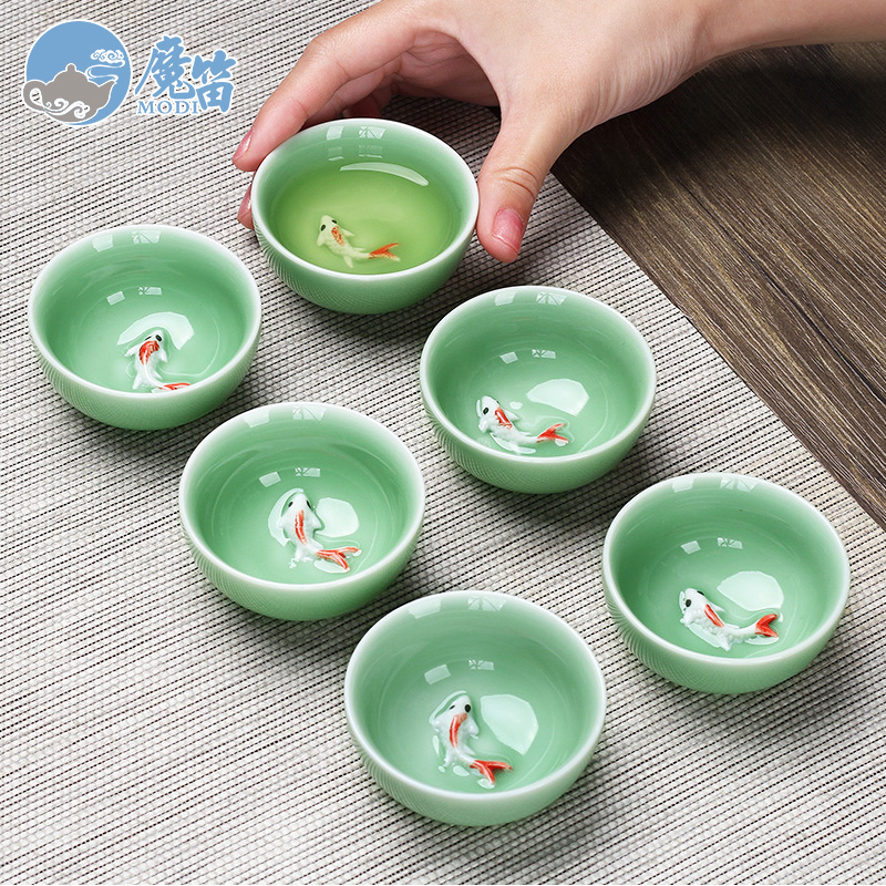 Creative Ceramic Fish Cup Tea Cup Ceramic Kunfu Tea Set Household Master Cup Drinking Tea Personal Cup Simple