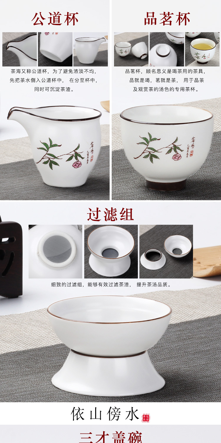 The flute up kung fu tea set suits for Chinese tureen household contracted teapot teacup dehua white porcelain office