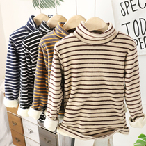 Boy base shirt long sleeve children plus velvet half high collar base shirt thick T-shirt cotton middle child autumn and winter New Tide