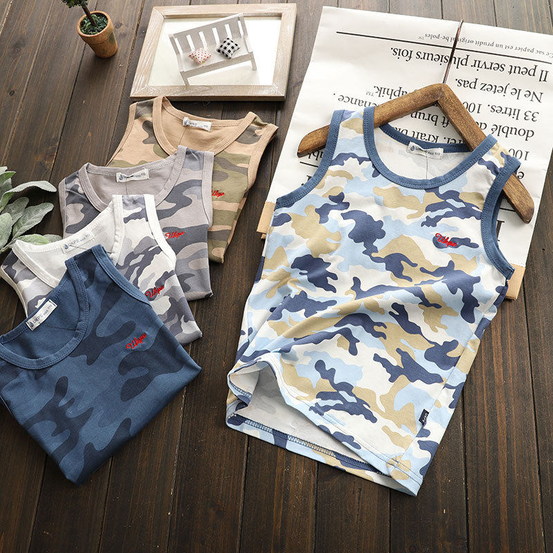 2020 new summer boys vest cotton camouflage big children's vest sleeveless boy sling Korean thin