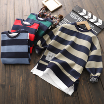 Childrens autumn boys thick clothes 2021 Spring and Autumn new medium-big children tide foreign air Korean version round neck striped top