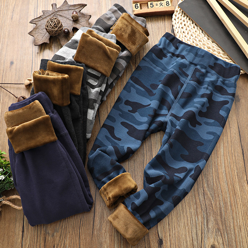 Children's thermal pants boys fleece pants wear warm cotton sanitary pants winter new thickened camouflage underwear