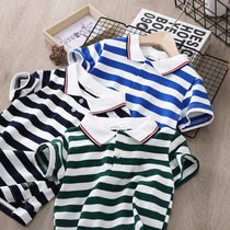 Boys short-sleeved T-shirt 2020 summer children polo shirt middle-child new cotton striped shirt foreign-style tide