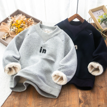 Childrens fleece round neck sweater 2022 winter new middle and big childrens casual foreign style thickened top bottoming shirt childrens clothing