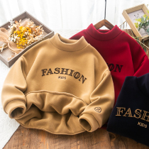 Childrens fleece thickened bottoming shirt 2022 winter new middle and big childrens thickened tops baby foreign style warm tops