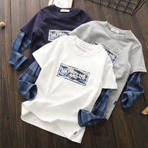 Boy base shirt tide boy 2020 Spring New middle child cotton fake two children long sleeve T-shirt