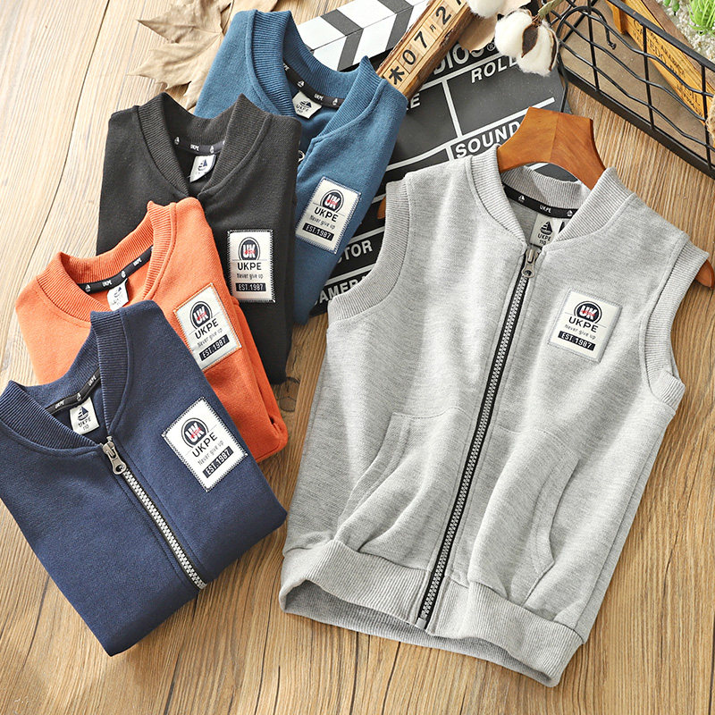Boy Machia Spring-autumn monolayer thin section pure cotton CUHK Scout 2020 new sleeveless children wearing knitted canon shoulder tide