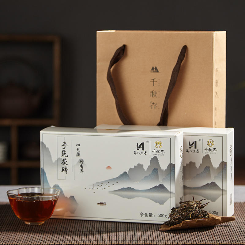 Thousands of years in the world Hunan Teprote Zhengzong Anhua Black Tea Gold Flower Brick Tea 500g Original Leaf Hand Built Gold Flower brick