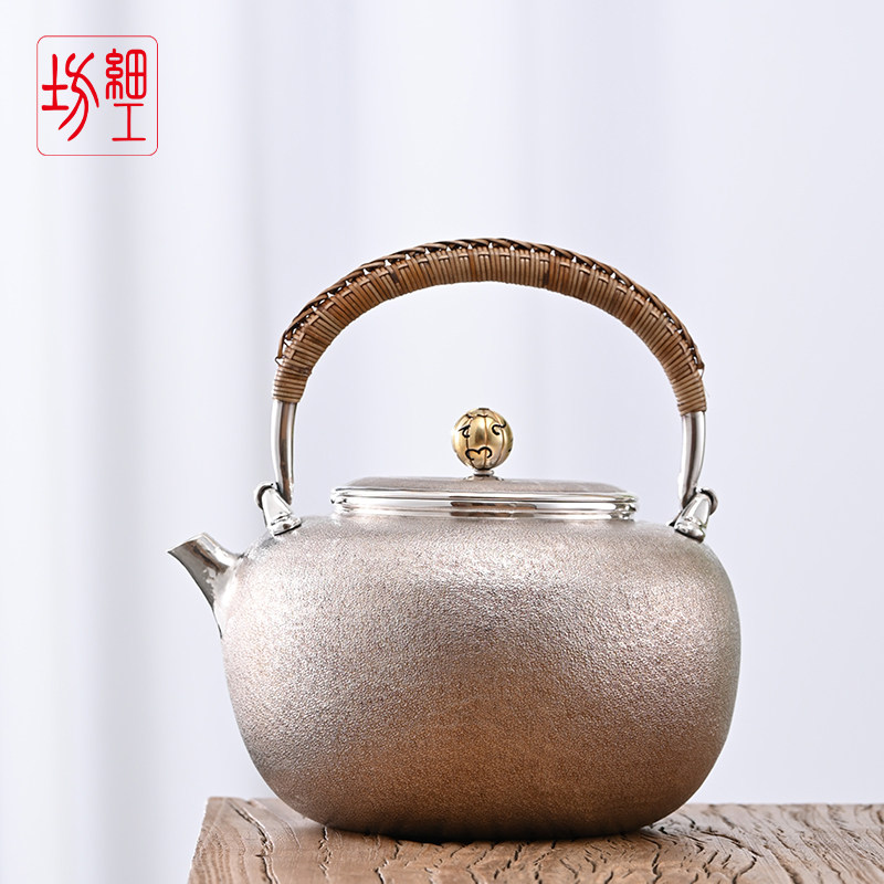 銀菜壺 纯银9999手工银壶日本进口银烧水壶一张打银茶壶日式仿古银茶具-Taobao