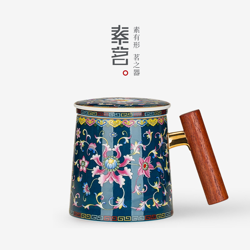 Ceramic Gongfu tea furniture Chinese tea cup tea water separation with lid filter for men's upscale Women's tea office Water glass