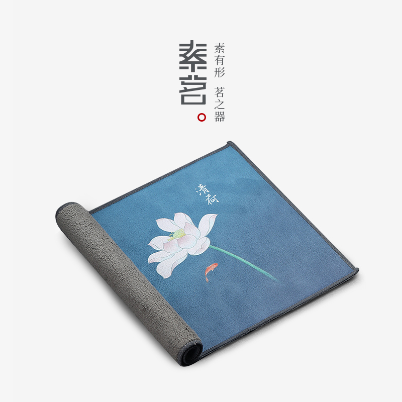 Su Ming high-grade plush cotton absorbent tea towel painted Guofeng Zen trumpet light luxury raising pot special rag tea set accessories