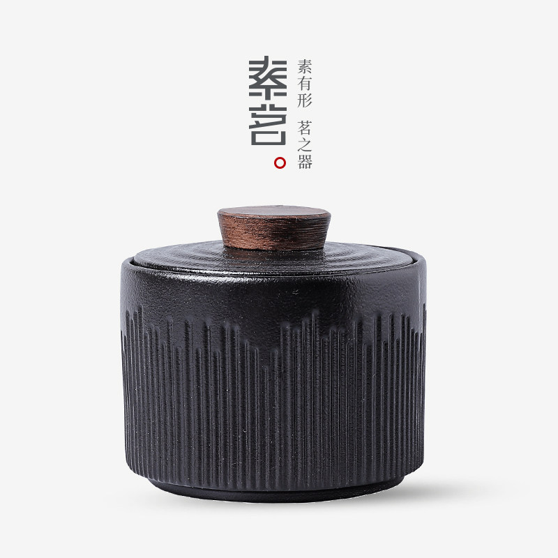 Black pottery tea pot ceramic kung fu tea set moisture-proof sealed tank storage tank household tea canned tea set tea ceremony accessories