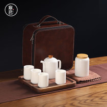 Suming Dehui goat Jade white porcelain tea set with tea tray portable travel travel travel kung fu tea customization