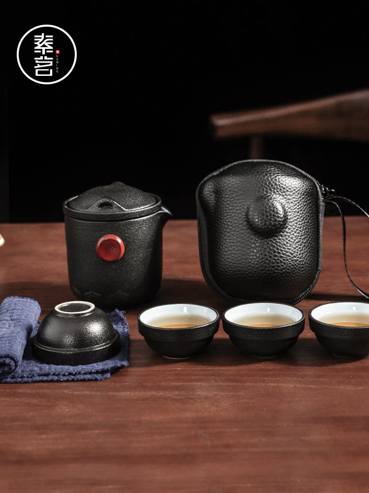 Su Ming Japanese black pottery quick cup One pot one two three four cups Portable travel single ceramic tea set custom LOGO