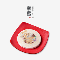 Plain tea ceramic small coaster creative hand-painted coarse pottery tea tray insulated tea cup holder household kung fu tea set tea ceremony accessories