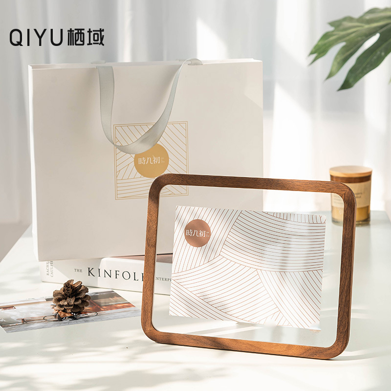 Qiyu Black Walnut Solid Wood Photo Frame Display Stand Chinese Style 7-Inch 6-Inch 5inch 8inch High-End Gift Box Photo Album Photo Printing Engraving