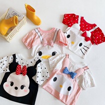 Summer and Wave Point Shirt Cube-girl fake Two children Cartoon Cute Girl Short Sleeve