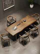 Full Solid Wood Tea Table And Chairs Combination Brief Modern Large Plate Table Living Room Home Tea Table Log Bubble Tea Table Balcony Tea Table