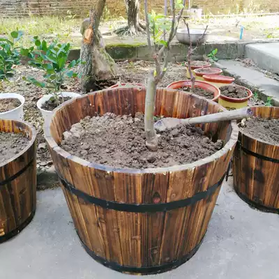 Factory direct sales of anti-corrosion solid wood flower beds, large-size oversized diameter saplings, fruit tree planting, tree planting, flower pots, round barrels