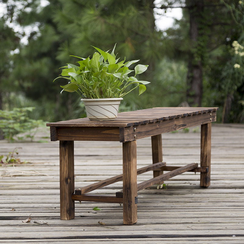 Single-layer single wood floor-type strip high shelf flower table outdoor balcony chair long stool anti-corrosive wood flower shelf