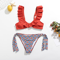 2021 new European and American sexy three-point bikini bikini swimsuit female lotus leaf side small breasts to woo spa bideni