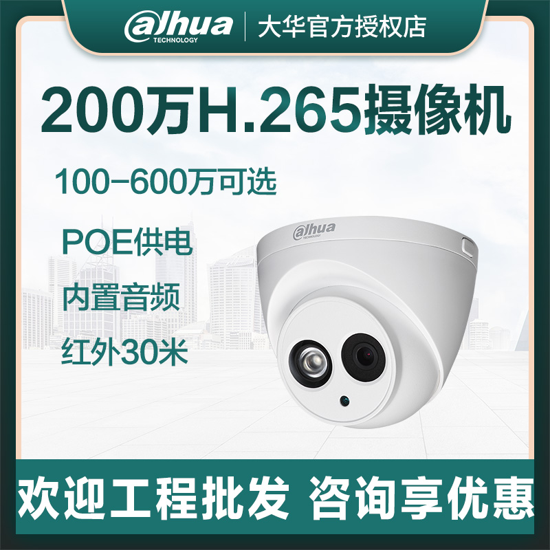 Dahua 200-8m network poe camera HD night vision hemispheric surveillance camera audio mobile phone remotely