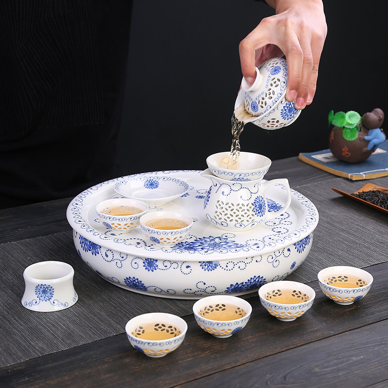 Ceramic tea tray Japanese-style household tray Kung Fu tea set round simple mini water storage small tea table dry bubble tray