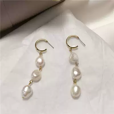 Special-shaped natural pearl earrings Super Silver Needle hypoallergenic ear needle Baroque earrings temperament face thin earrings female