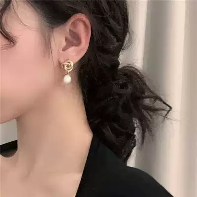 S925 silver needle wishfully knot ear needle natural pearl earrings female retro earrings female temperament design feel ear ornaments