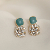 S925 Silver Needle Advanced Sensation Pearl Water Drill Square Geometric Earrings Woman Temperament Small Crowddesign Sensation Ear