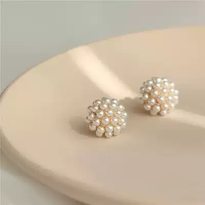 925 Silver Needle Pearl Bud Ear Needle Joker Super Immortal Earrings Female Temperament Korean Personality Simple Cold Wind Earrings