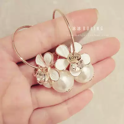 Korean Korean zircon big flower pearl earrings pendant earrings sweet temperament exaggerated earrings metal earrings