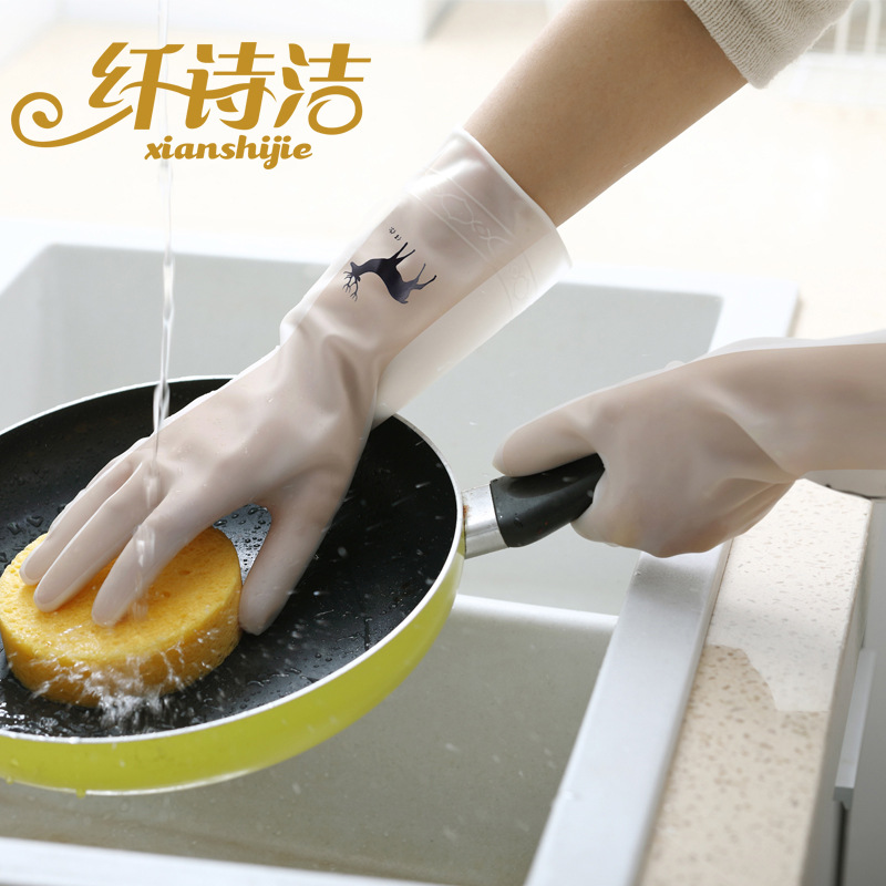 Durable dishwashing gloves Women's stick hand non-slip thin kitchen waterproof trumpeter summer cleaning laundry artifact