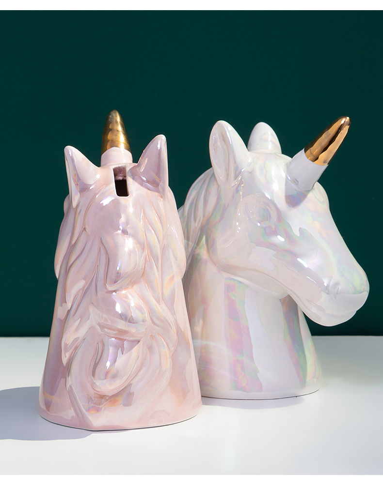 The Nordic ceramic animal iridescence unicorn piggy bank girls birthday present study of piggy bank small place decoration